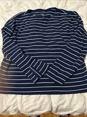 Sonoma Navy and White Striped Long Sleeve Top